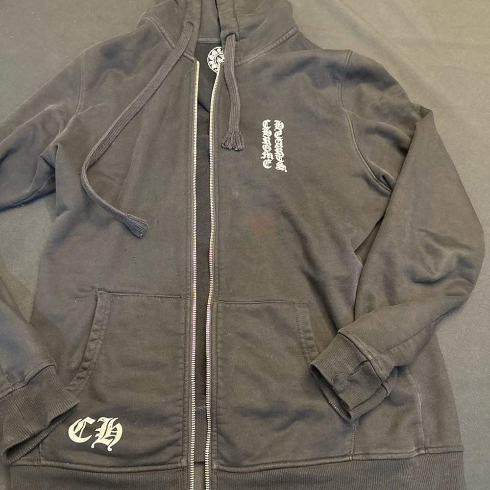 Black Zip-Up chrome hearts Hoodie with Embroidered Details